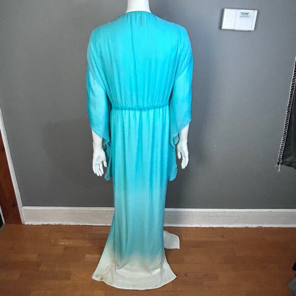 Catherine Malandrino kimono Dress Medium VTG Designer Studded FLAW Blue Silk Y2K - Picture 6 of 13